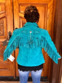 Scully Turquoise Leather Jacket With Fringe And Beading -Fashion Clothing Shop IMG 8923