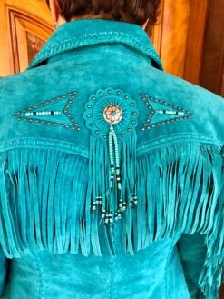 Scully Turquoise Leather Jacket With Fringe And Beading -Fashion Clothing Shop IMG 8924