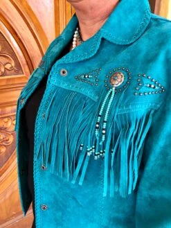 Scully Turquoise Leather Jacket With Fringe And Beading -Fashion Clothing Shop IMG 8925